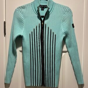 Jamie Sadock Aqua Ribbed Knit Golf Sweater